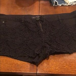 Black lace jean shorts